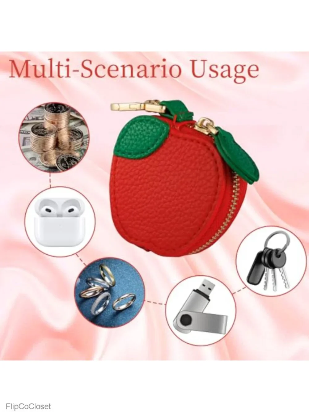 Leather Coin Purse Bag Charm Keychain Mini Fruit Pouch for AirTag